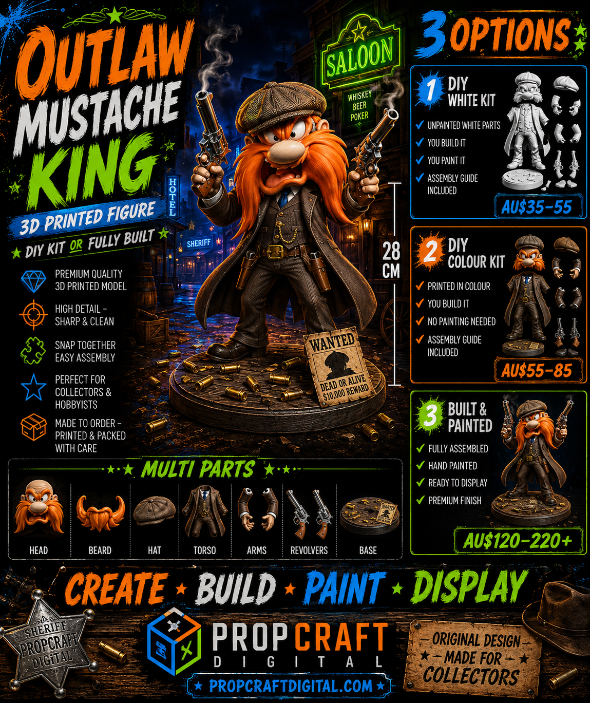 Outlaw Mustache King 3D Printed Figure Kit