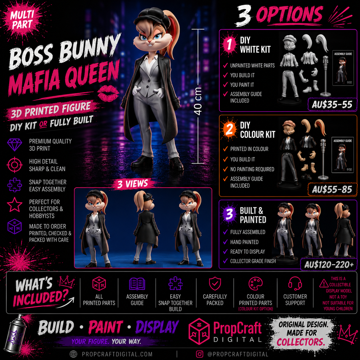 Boss Bunny Mafia Queen 3D Printed Figure Kit