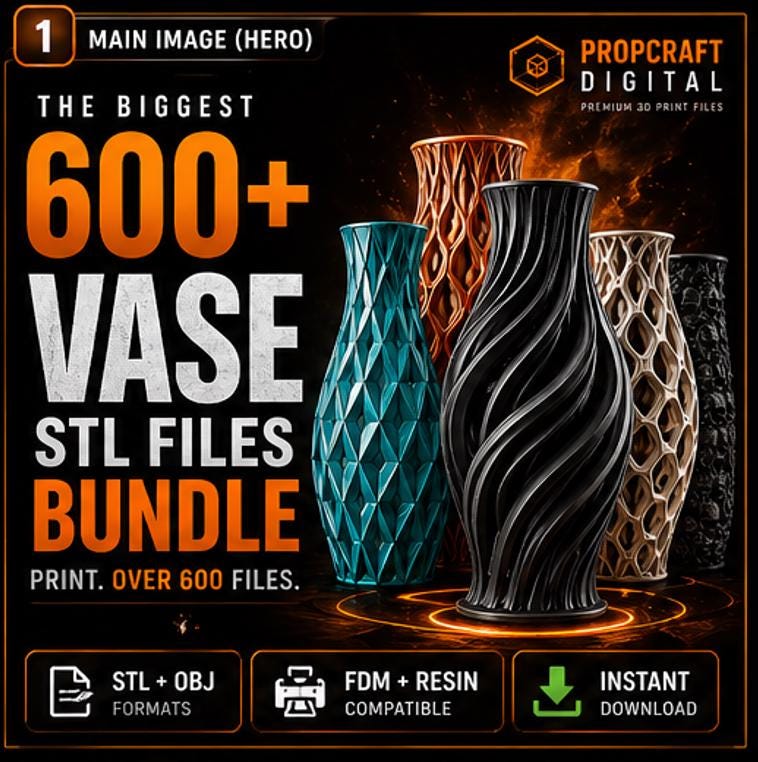 600+ Vase STL Files Bundle | Skull Dragon Voronoi Yoga Bowl (Digital Download)