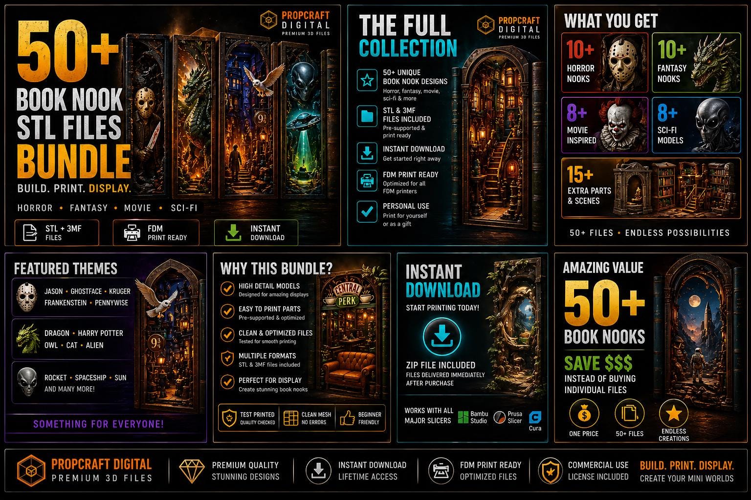 50+ Book Nook STL Files Mega Bundle | Fantasy Sci-Fi Horror Magic (Digital Download)