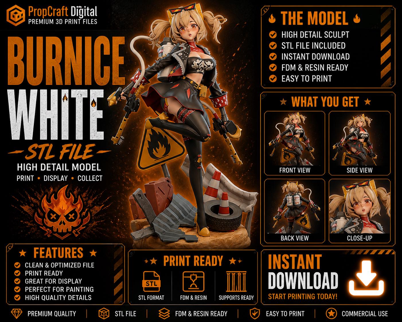 Burnice White STL File | High Detail Female Figure Model (Digital Download)