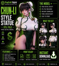 Chun Li Artist Woman Statue STL File | 3D Printable Female Fighter Figure | High Detail Model (Digital Download)