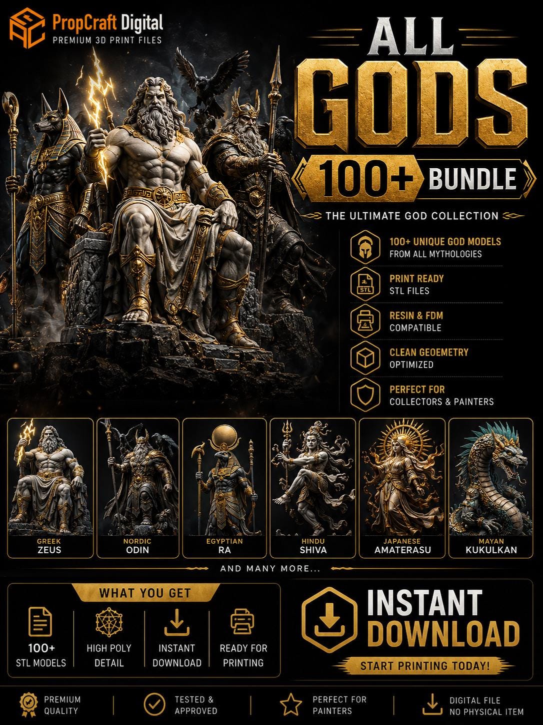 Gods Statue STL Bundle | Mythology Religious Sculpture 3D Print Collection (Digital Download)