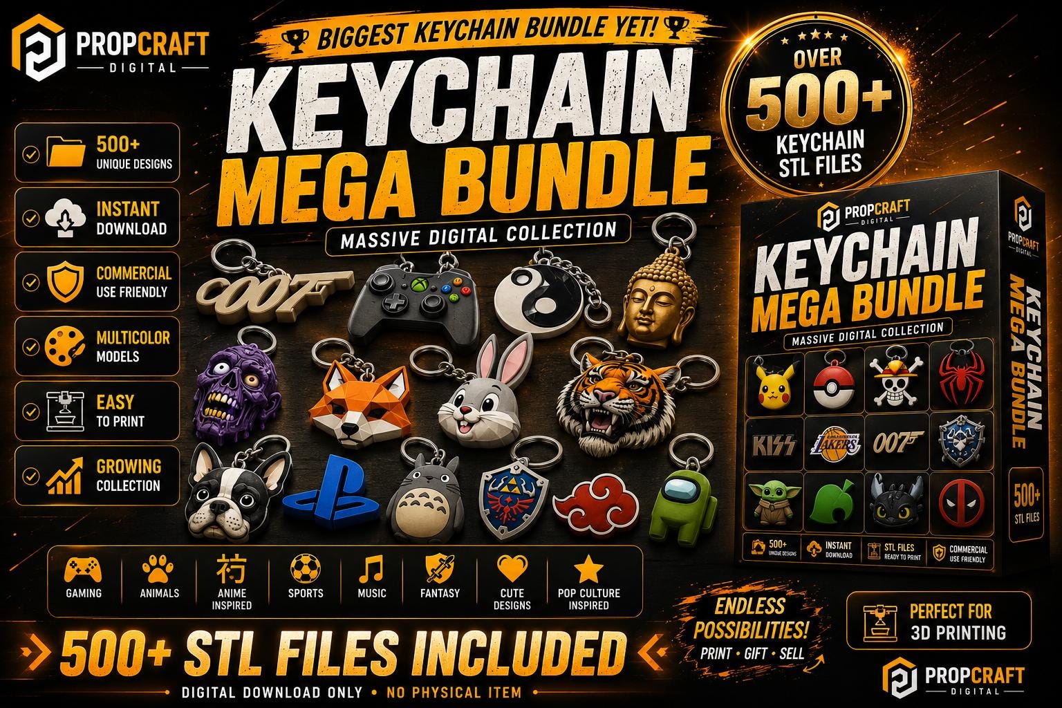 Keychain Mega Bundle STL File | 500+ 3D Printable Keyring Collection (Digital Download)