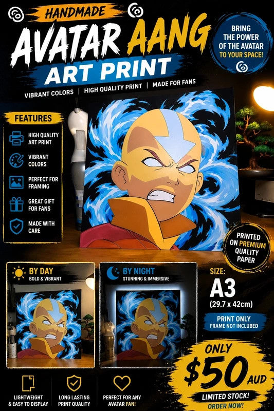 Avatar Aang Art Print Handmade Wall Decor