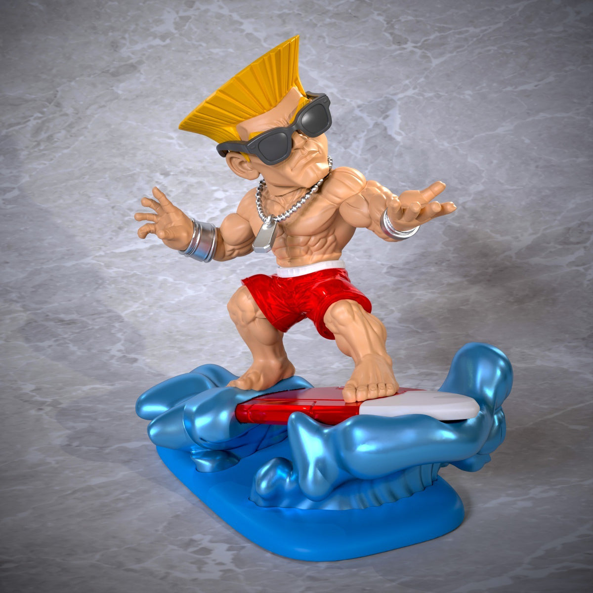Guile Beach Edition Street Fighter Fan Art Figure Full Colour 3D Printed Statue